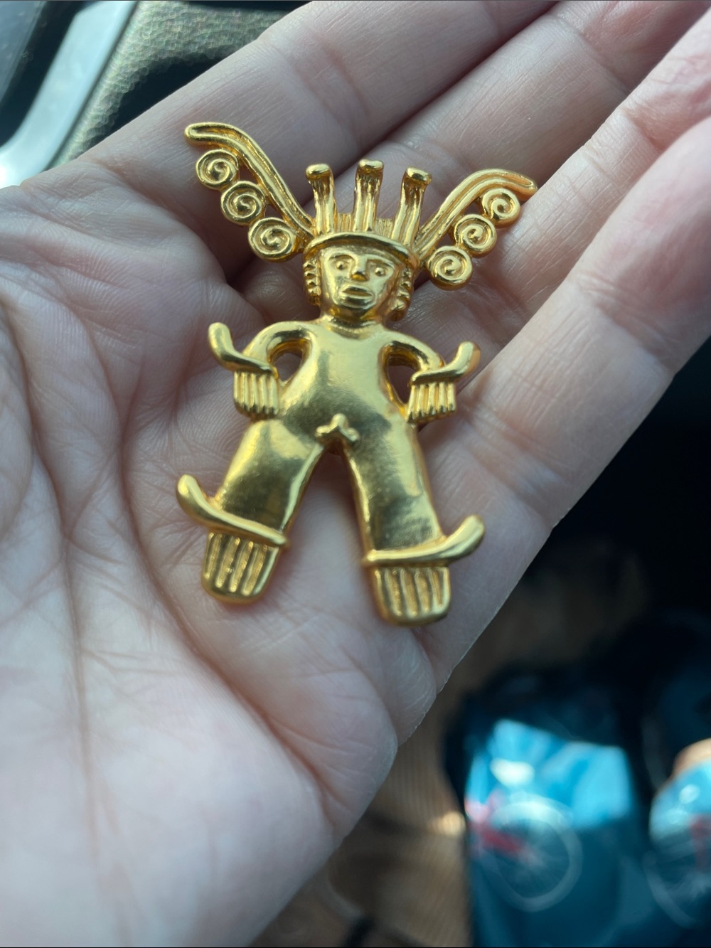 Gold Tone HMR Tribal Figure Pendant/Brooch - Statement Piece